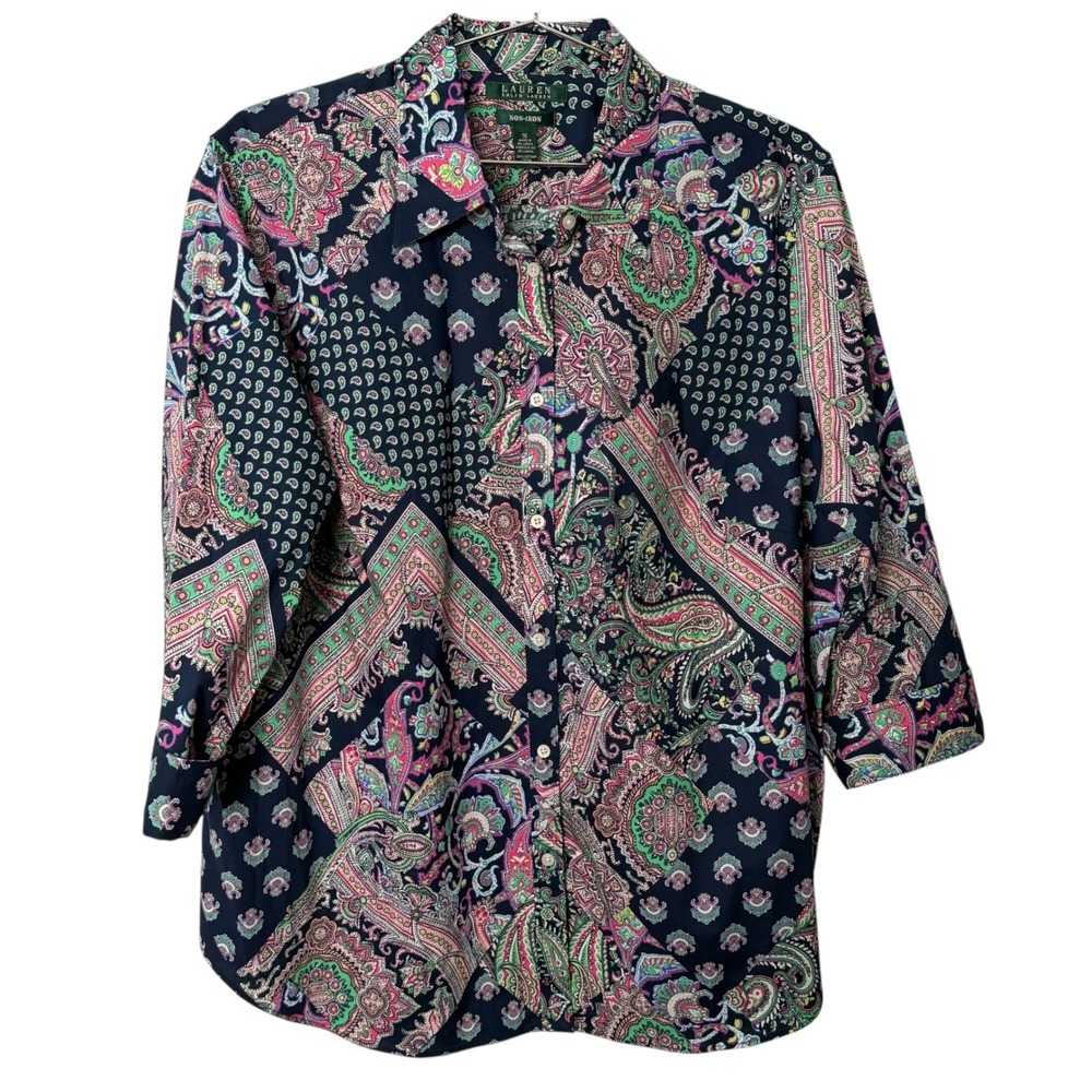 Lauren Ralph Lauren 1X Paisley‎ Patchwork Non-Iron Cotton Button Down Shirt